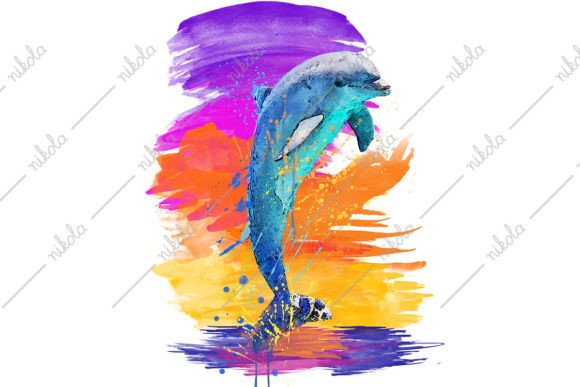 Download Dolphin Watercolor Sublimation Sunset - Set Collection