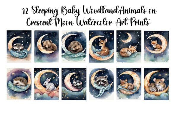 Download Set of 12 Sleeping Woodland Baby Animals - Set Collection