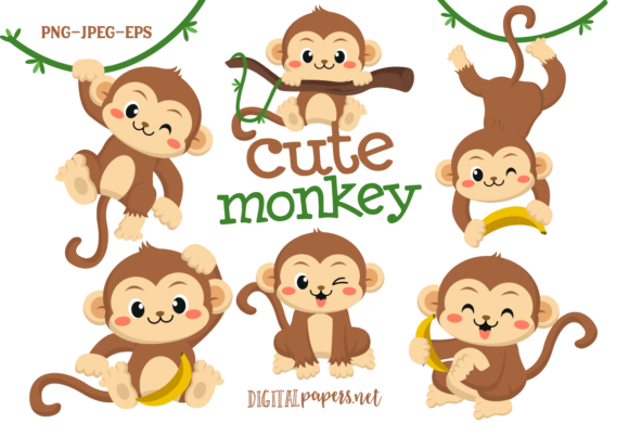 Download Cute Monkey Clipart Set - Set Collection