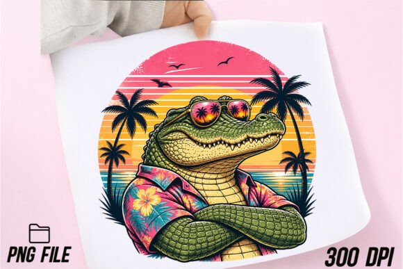 Download Cool Crocodile Retro Sunset Vibes PNG - Set Collection