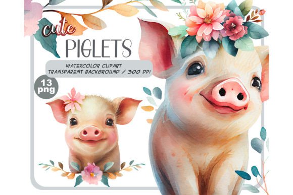 Download Watercolor Cute Baby Piglets Clipart Set - Set Collection