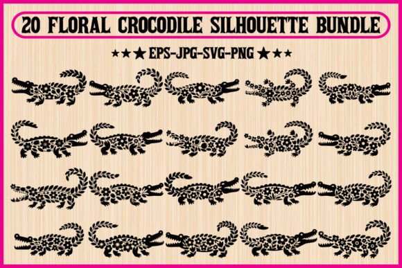 Download 20 Floral Crocodile Silhouette Bundle - Crocodile Collection