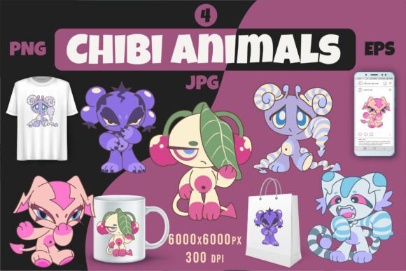 Download Chibi Animals Set 04. Tshirt, PNG. - Set Collection