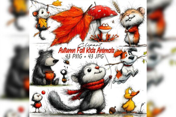 Download Whimsical Autumn Kids Animal Clipart Set - Set Collection