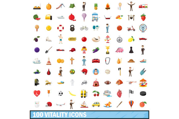 Download 100 Vitality Icons Set, Cartoon Style - Set Collection