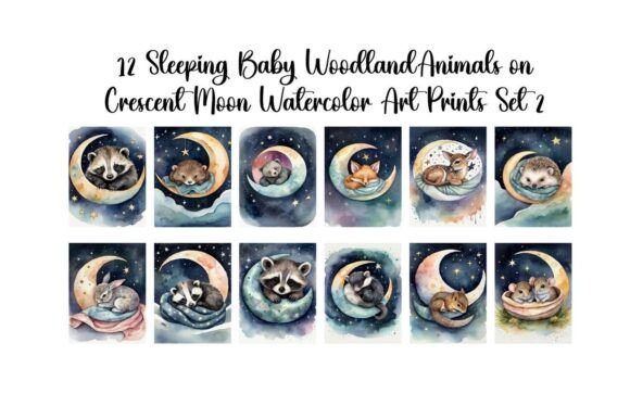 Download Set of 12 "Sleeping Woodland Baby Animal - Set Collection