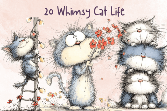 Download Storybook Whimsy Cat Clipart Set - Set Collection