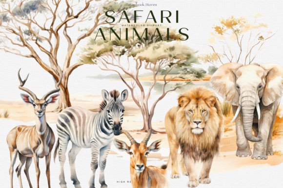 Download Watercolor Safari Animals Clipart Set - Set Collection