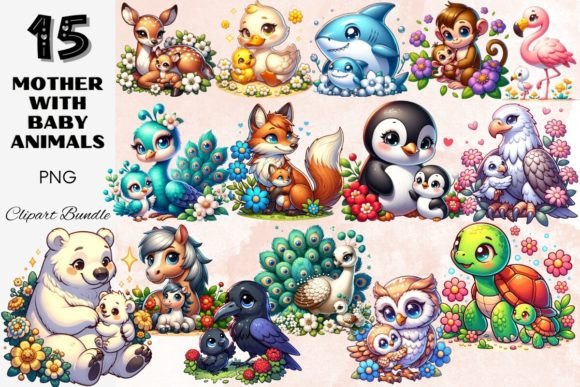 Download Cute Mother &amp; Baby Animal Clipart Set - Set Collection