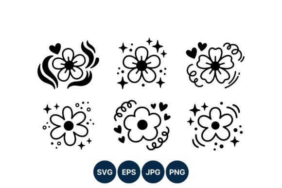 Download Floral Doodle Hearts Stars Swirls Black - Stars Collection