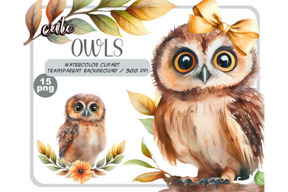 Download Watercolor Cute Baby Owls Clipart Set - Set Collection