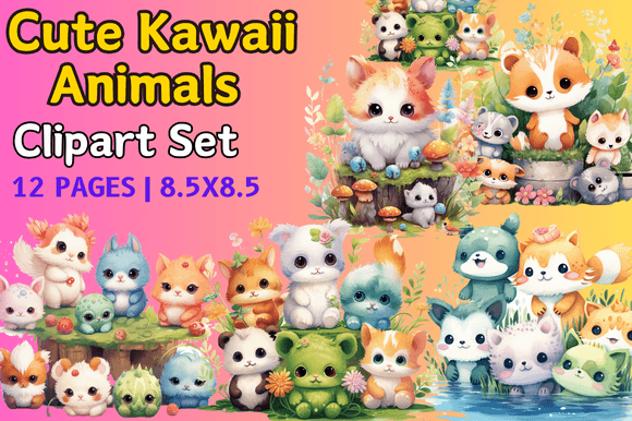 Download Cute Kawaii Animals Clipart Set - Set Collection