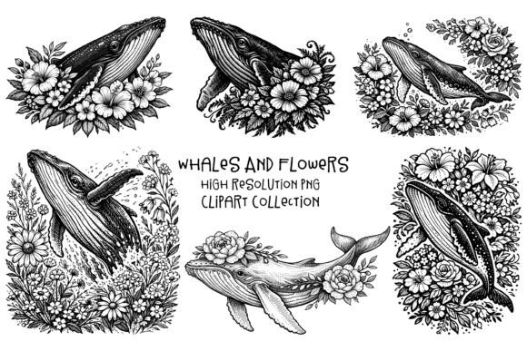 Download Whales and Flowers PNG Clipart Set - Set Collection