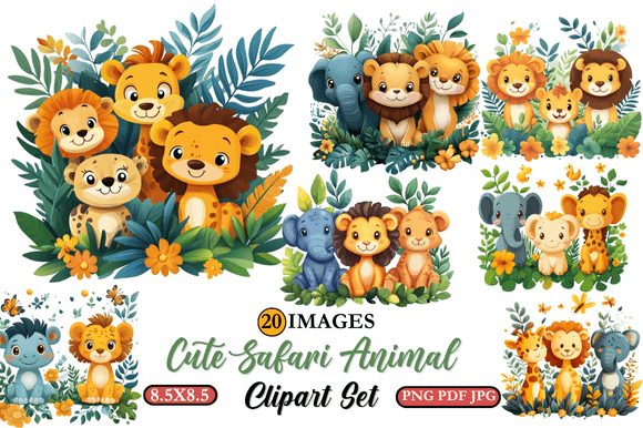 Download Cute Safari Animal Clipart Set - Set Collection