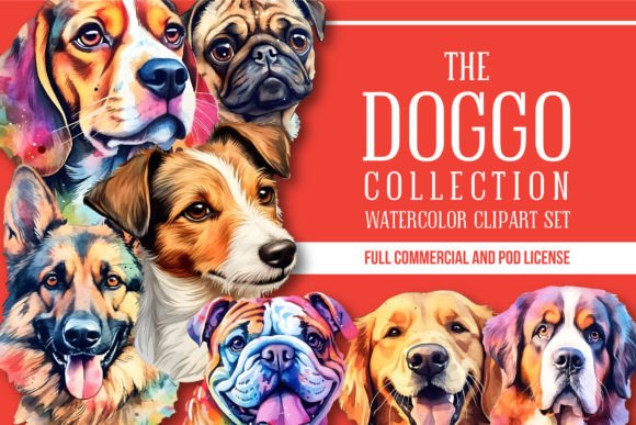 Download Watercolor Dog Portraits Clipart Set - Set Collection