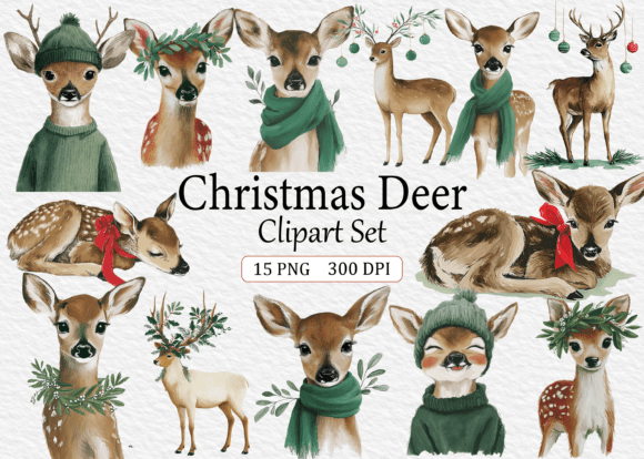 Download Christmas Deer Clipart Set - Set Collection