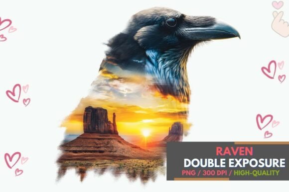 Download Raven Double Exposure Desert Sunset Art - Set Collection