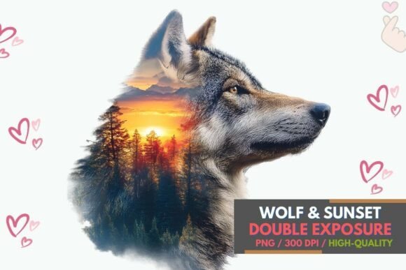 Download Wolf Forest Sunset Double Exposure PNG - Set Collection