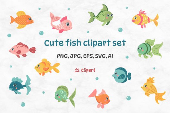 Download Cute Fish Clipart Set - Set Collection