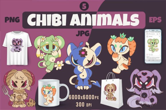 Download Chibi Animals Set 05. Tshirt, PNG. - Set Collection