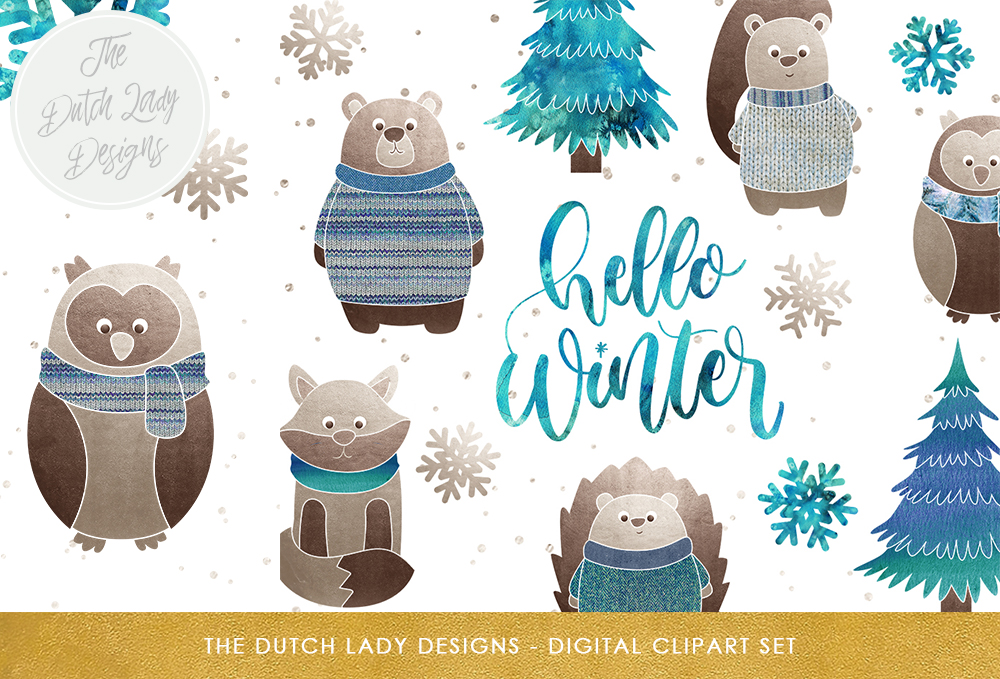 Download Winter Forest Friends Clipart Set - Set Collection