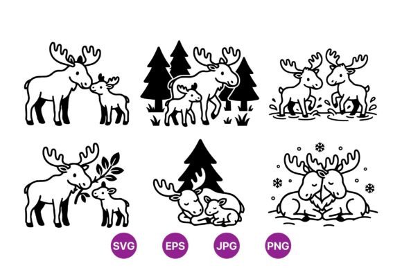 Download Cute Moose Family Clipart Set - Set Collection
